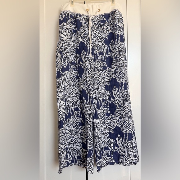 Lilly Pulitzer White and Navy Linen pants size L - Picture 1 of 9